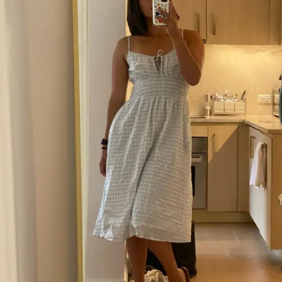 Tory Burch Blue White Gingham Beach Midi Dress MEDIUM Dorthy Ruffle Cottage $298 - Picture 4 of 9